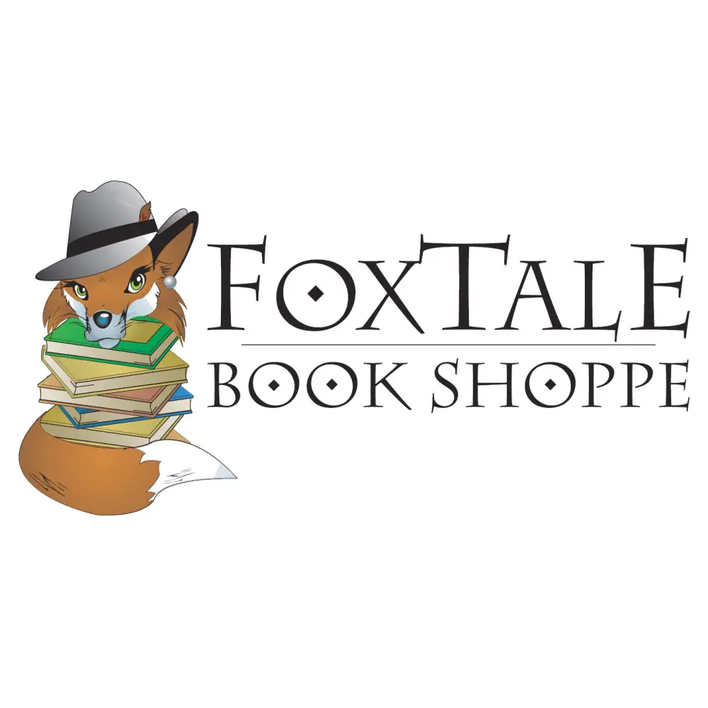 FoxTale Books logo of a fox holding a stack of books